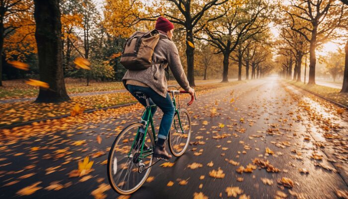 Cycling & Walking Tours in Dublin | Cyclist cycling in a autumn road the Best Routes to Explore