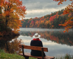 Contemplative Moment by the Lake during Autumn