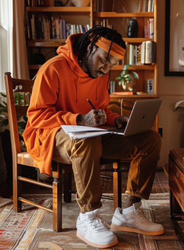 Focused Man in Cozy Room